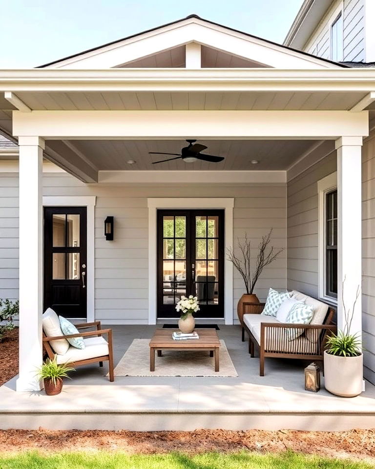 welcoming open porch with minimalist features - 30 Transitional Home Exterior Ideas