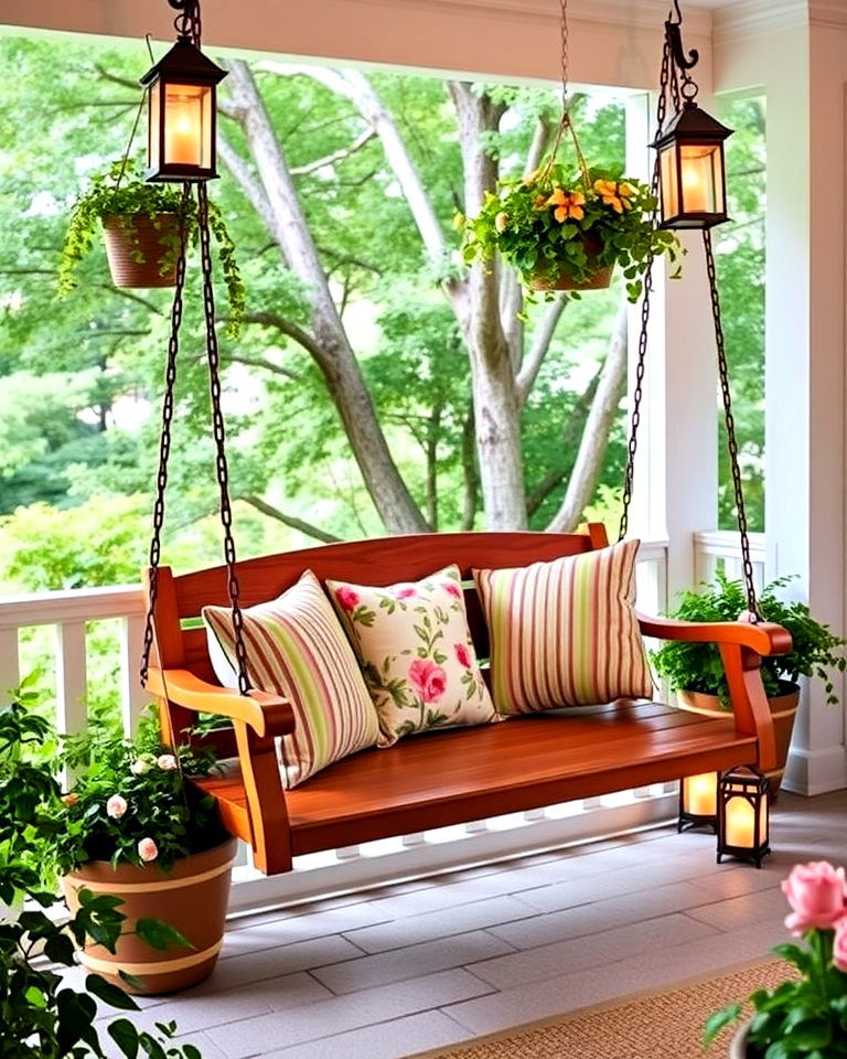 welcoming swing bench for cottage front porch - 15 Cottage Front Porch Ideas
