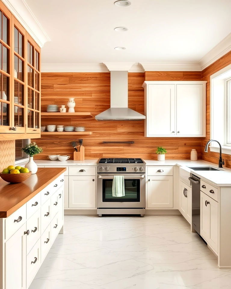 welcoming vibe natural wood shiplap backsplash - 30 Shiplap Backsplash Ideas for Your Kitchen