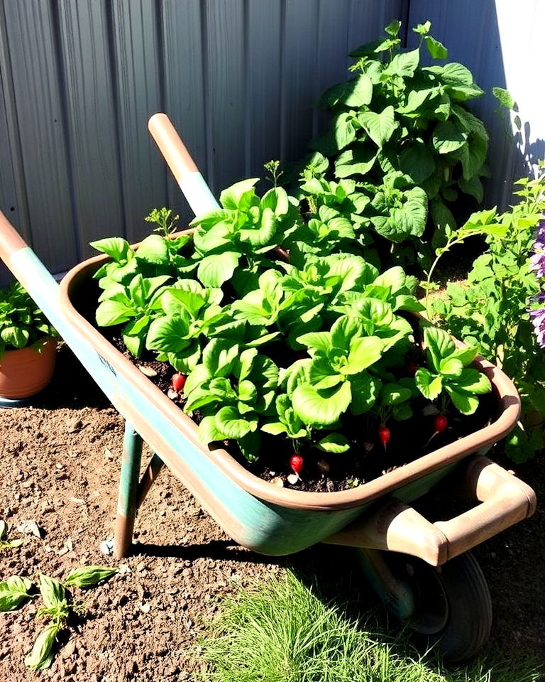 wheelbarrow as raised vegetable bed - 25 Old Wheelbarrow Ideas