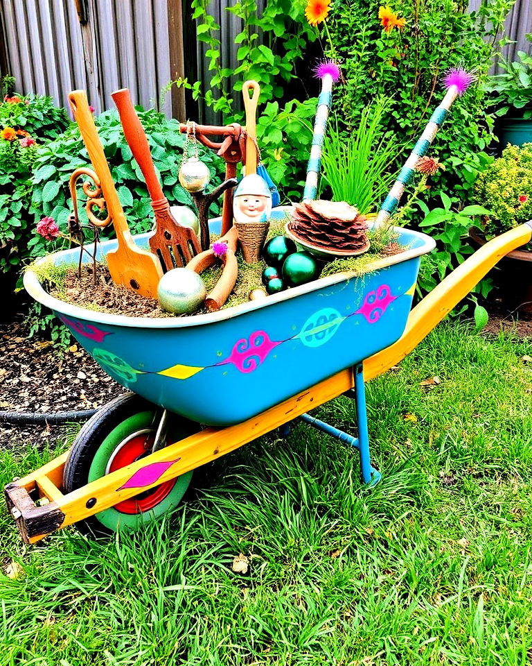 wheelbarrow as upcycled garden art - 25 Old Wheelbarrow Ideas