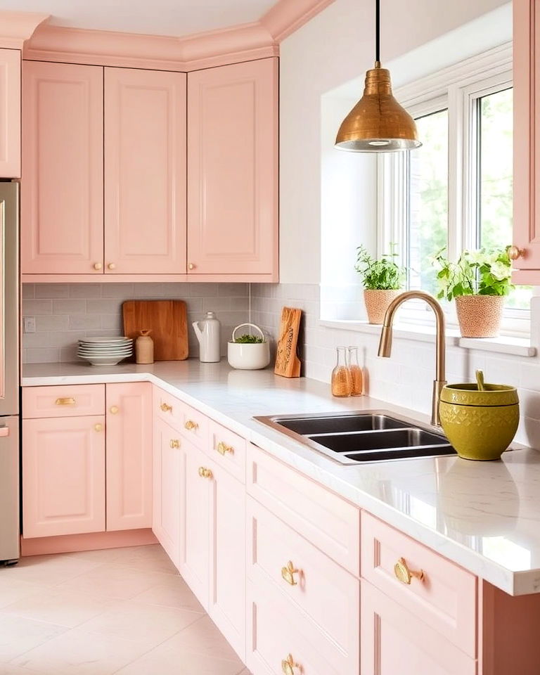 whimsical blush pink kitchen cabinets - 40 Kitchen Cabinet Color Ideas