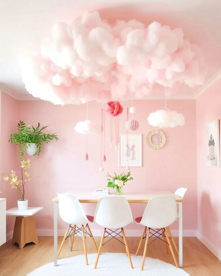 whimsical cloud like pastel ceiling decor - 25 Danish Pastel Room Ideas