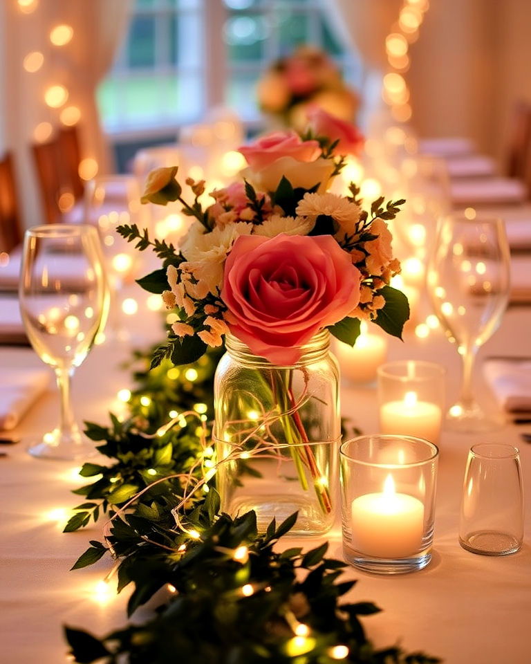 whimsical fairy light centerpieces - 30 Wedding Table Decoration Ideas