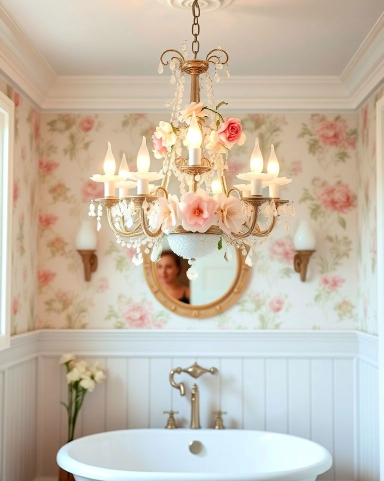 whimsical floral chandeliers for bathroom - 20 Bathroom Chandelier Ideas