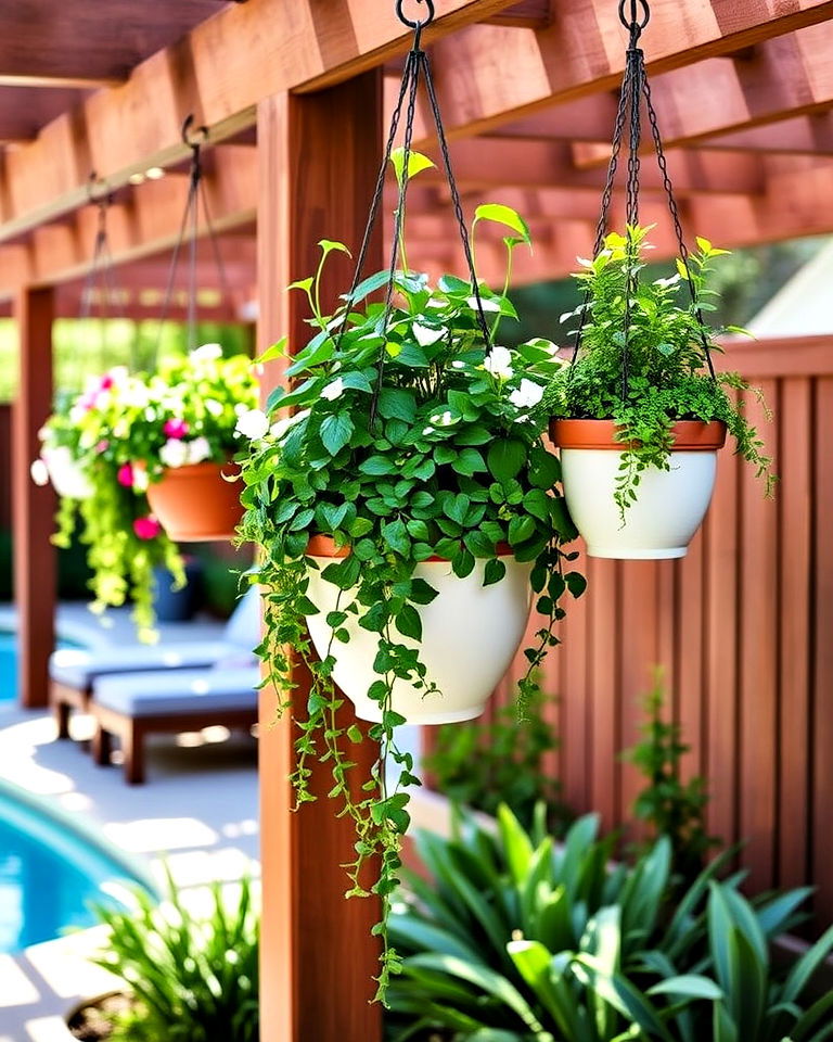 whimsical hanging poolside planters - 30 Pool Planter Ideas