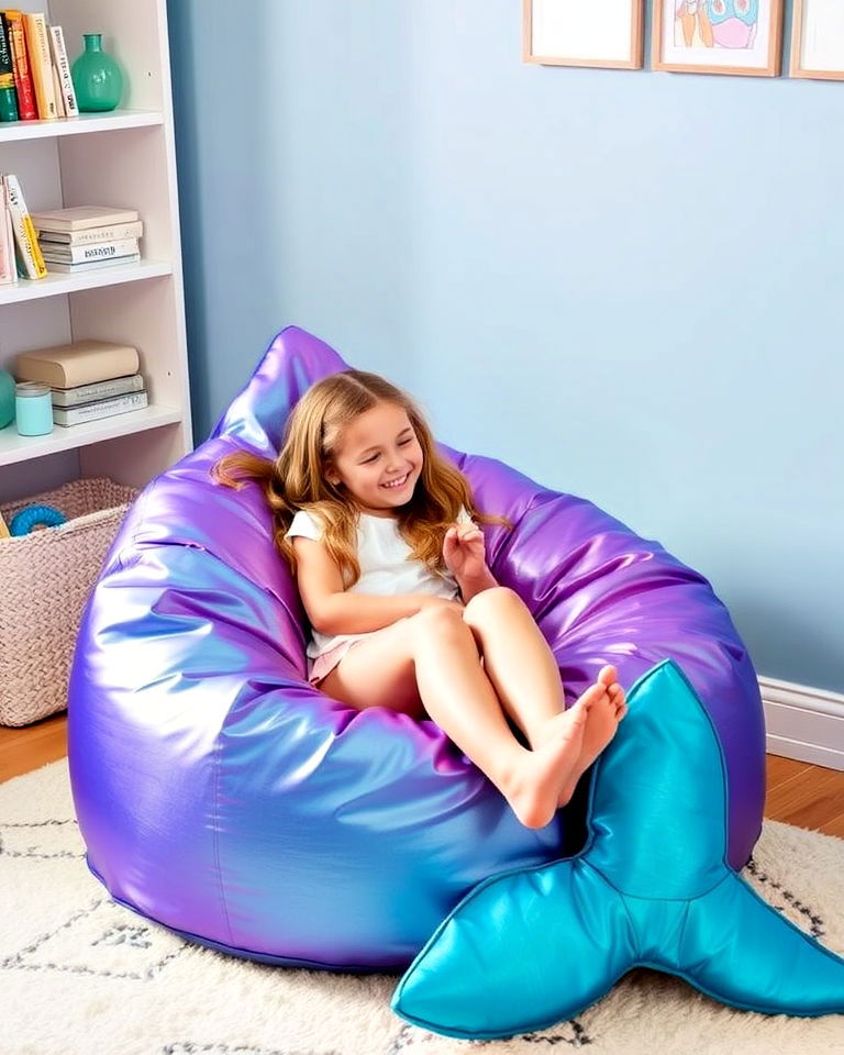 whimsical mermaid tail shaped bean bags - 20 Mermaid Room Ideas