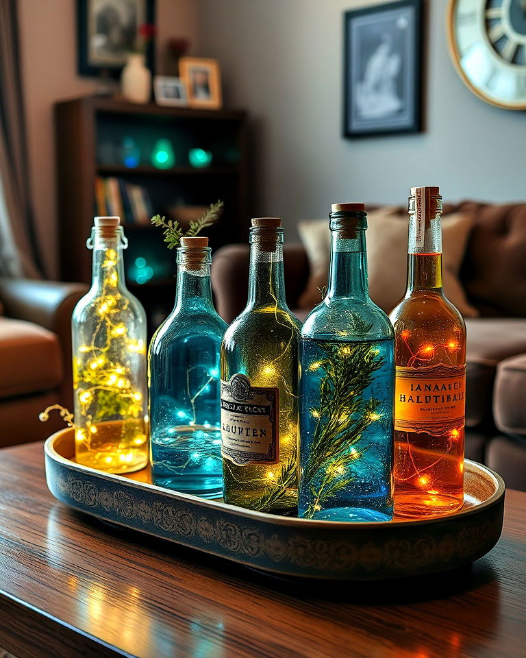 whimsical potion bottles as decor - 30 Witchy Living Room Ideas