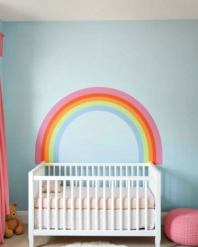 whimsical rainbow effect accent wall - 30 Kids Room Accent Wall Ideas