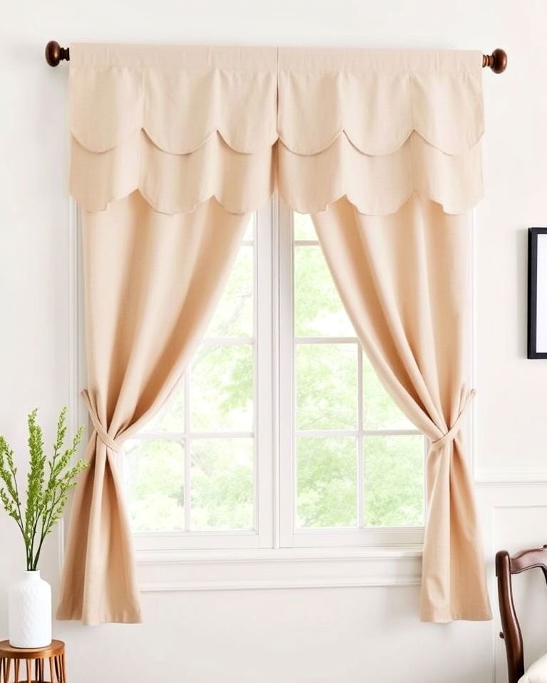 whimsical scalloped curtains - 40 Farmhouse Window Treatment Ideas