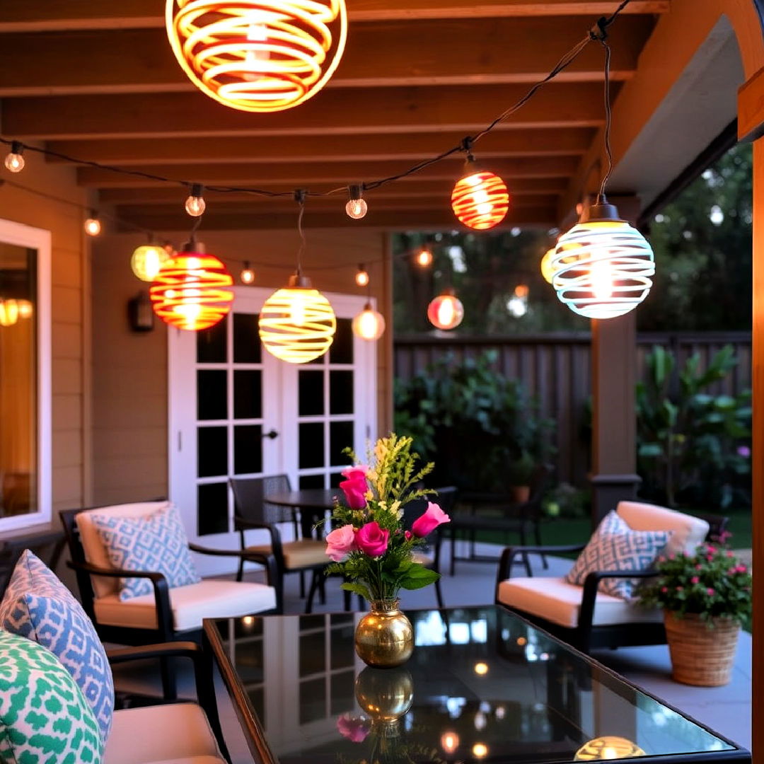 whimsical spiral globe lights - 40 Patio String Light Ideas