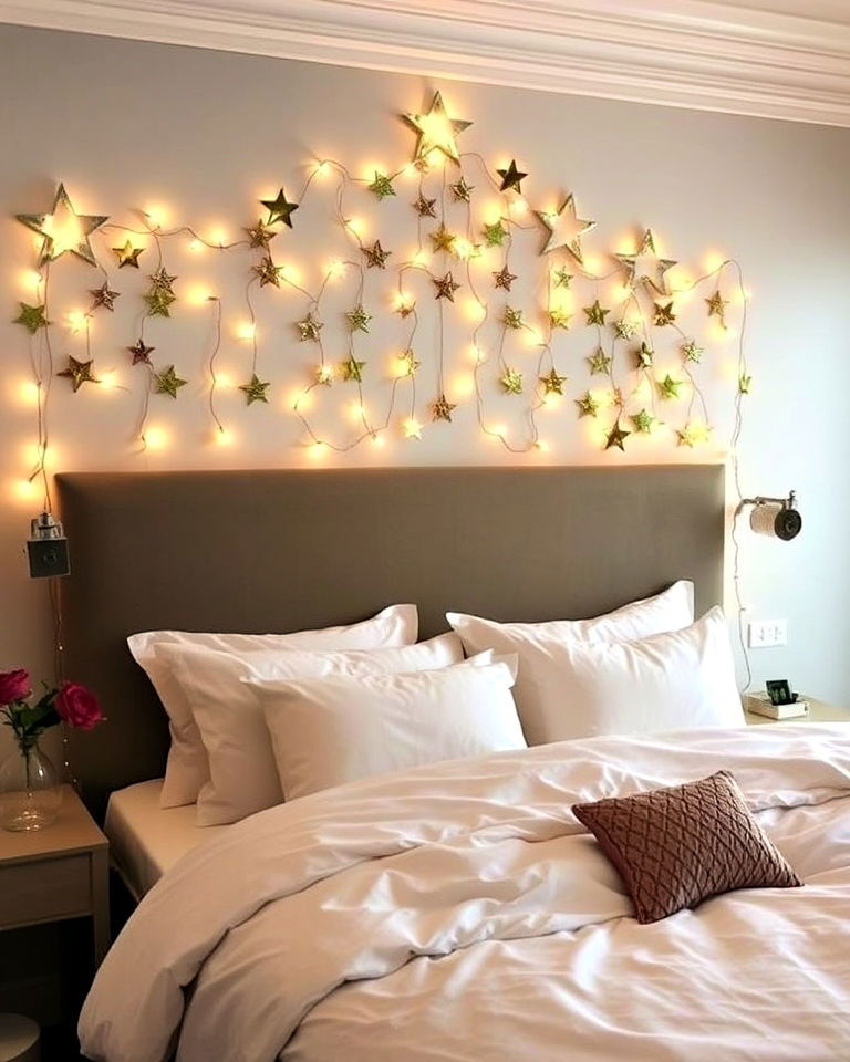 whimsical star garland accents - 30 Romantic Hotel Room Ideas