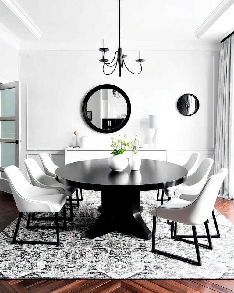 white and black monochrome dining room - 30 White Dining Room Ideas