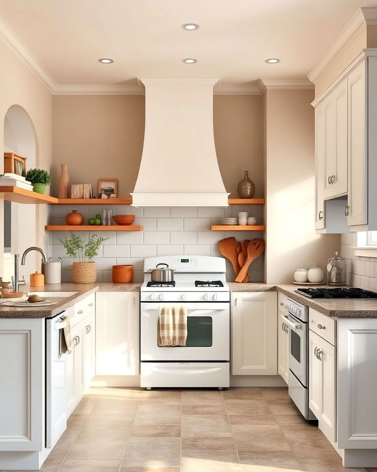 white appliances for warm neutral kitchen - 40 Kitchen With White Appliances Ideas