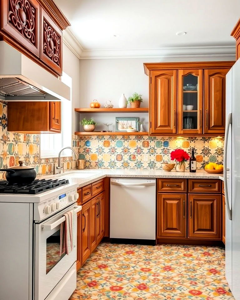white appliances kitchen with mosaic tile accents - 40 Kitchen With White Appliances Ideas