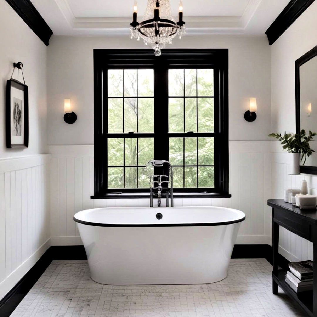 white bathtub with black trim - 40 Black and White Bathroom Ideas