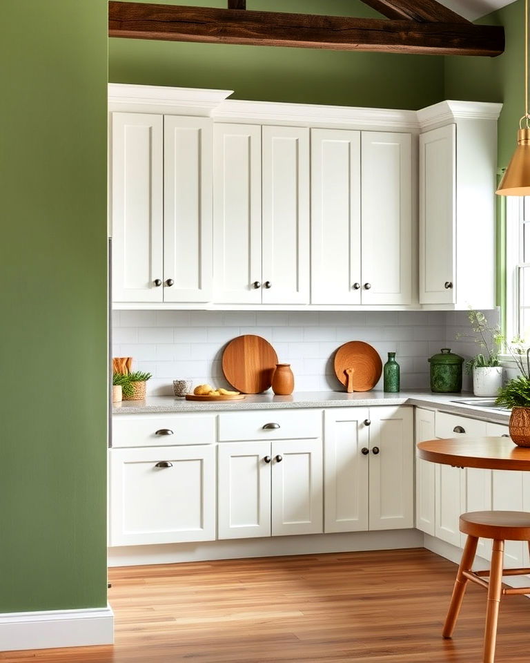 white cabinets and sage green walls - 25 Sage Green and White Kitchen Ideas