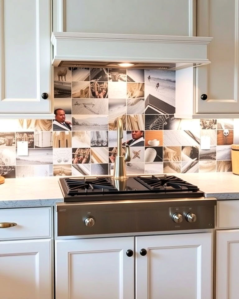 white cabinets with custom printed backsplash - 40 Kitchen Backsplash Ideas for White Cabinets