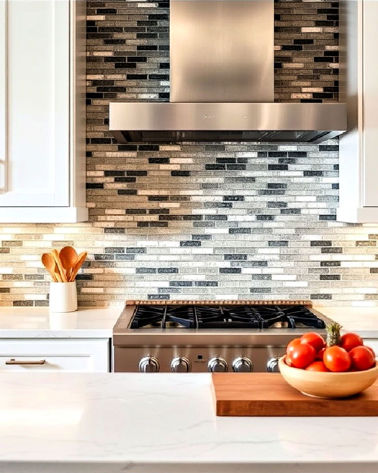 white cabinets with eclectic vibe mixed material backsplash - 40 Kitchen Backsplash Ideas for White Cabinets