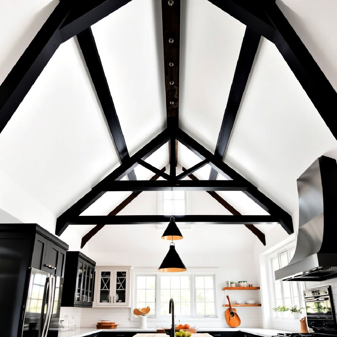 white ceiling with black beams for kitchen - 40 Black and White Kitchen Ideas