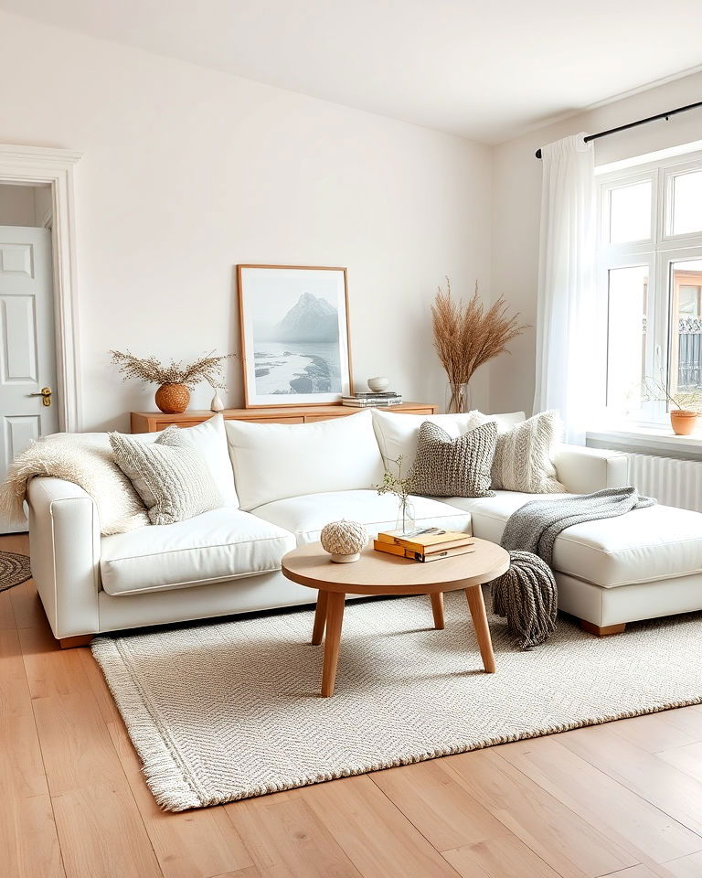 white couch for scandinavian inspired living room - 30 White Couch Living Room Ideas
