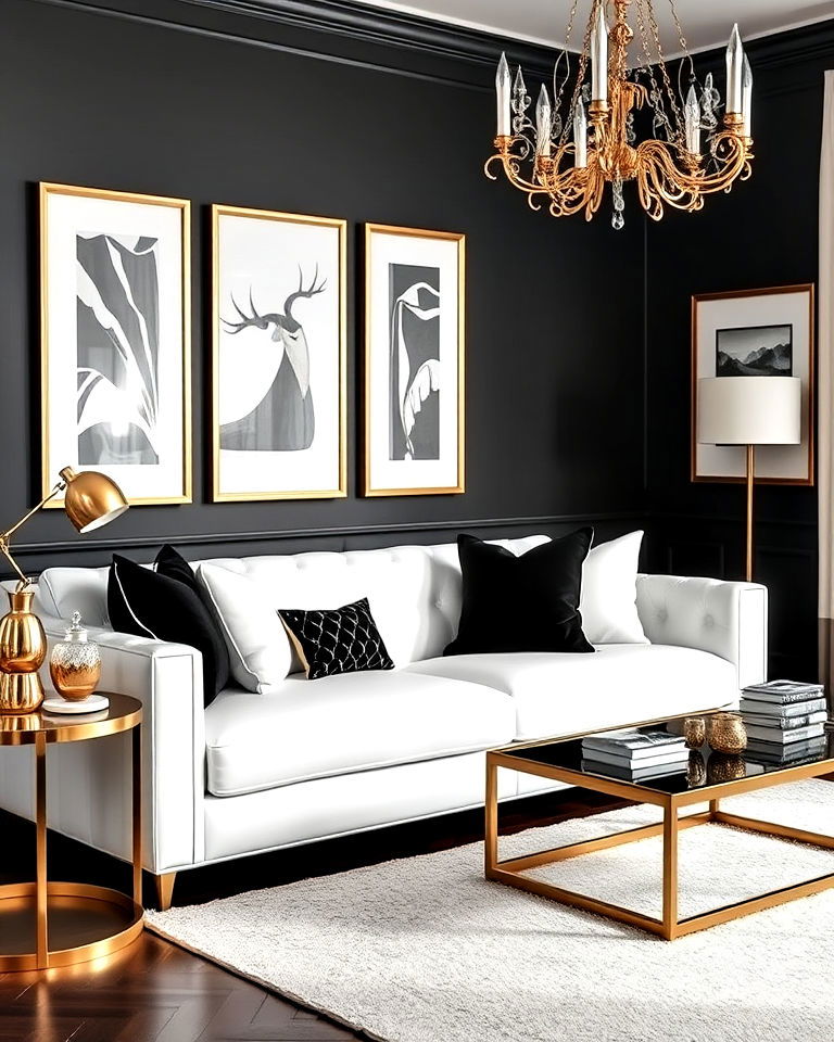 white couch living room with metallic accents - 30 White Couch Living Room Ideas