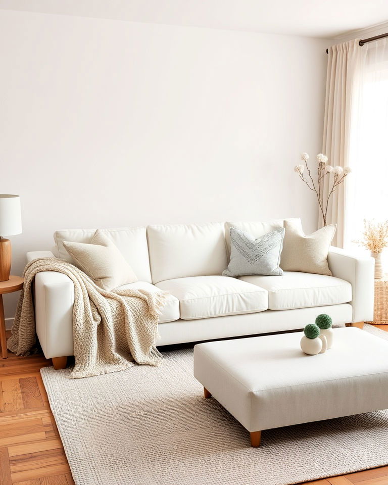 white couch with soft neutrals - 30 White Couch Living Room Ideas