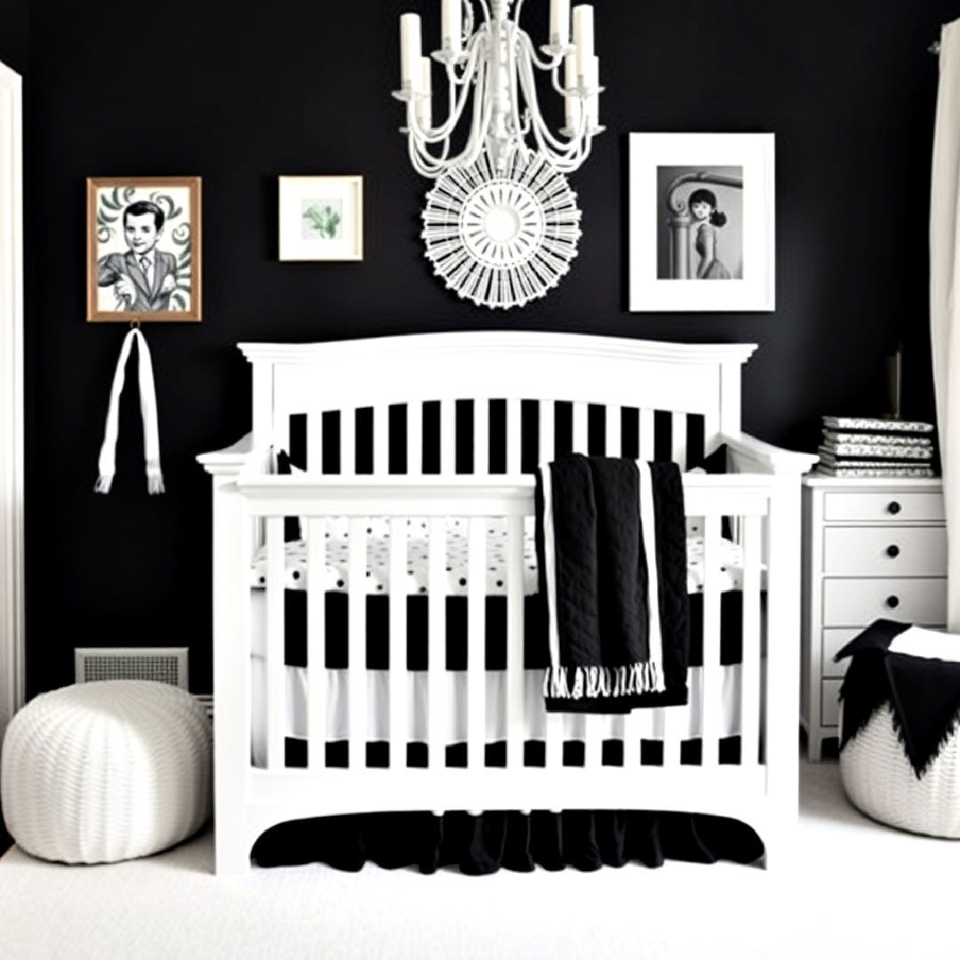 white crib with black bedding for nursery - 25 Black and White Nursery Ideas