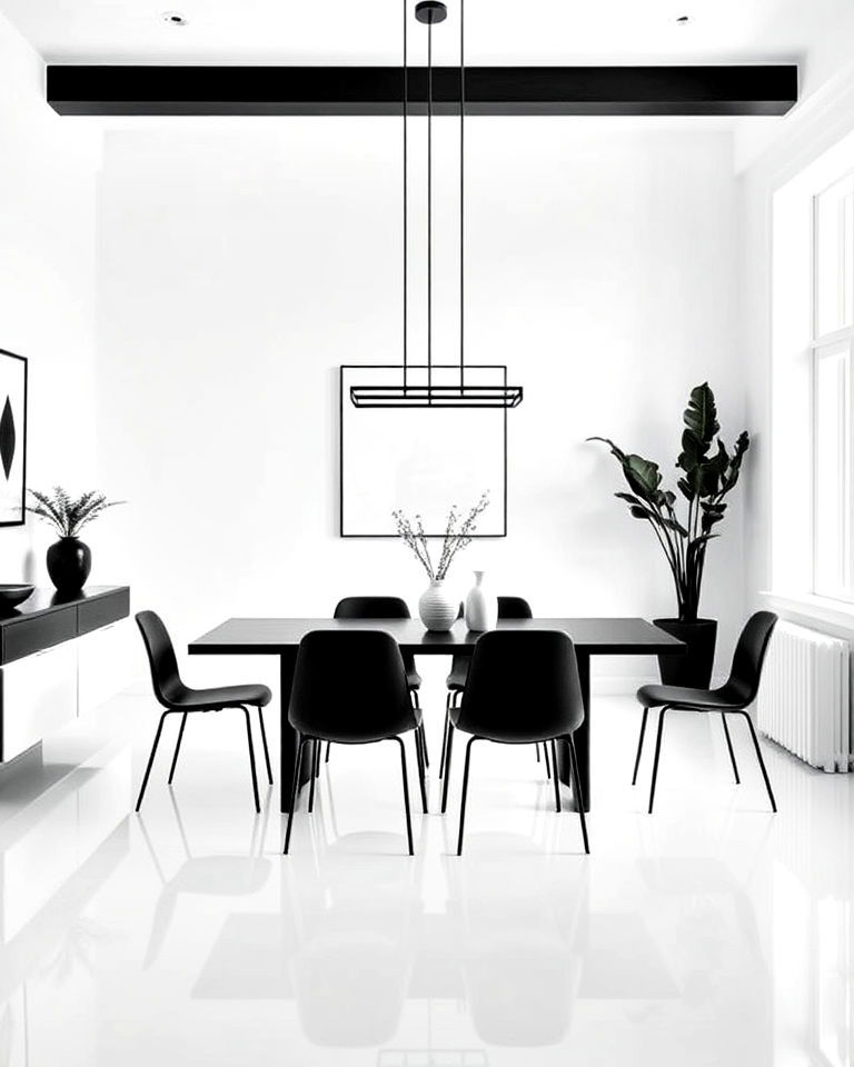 white dining room with black furniture - 30 White Dining Room Ideas