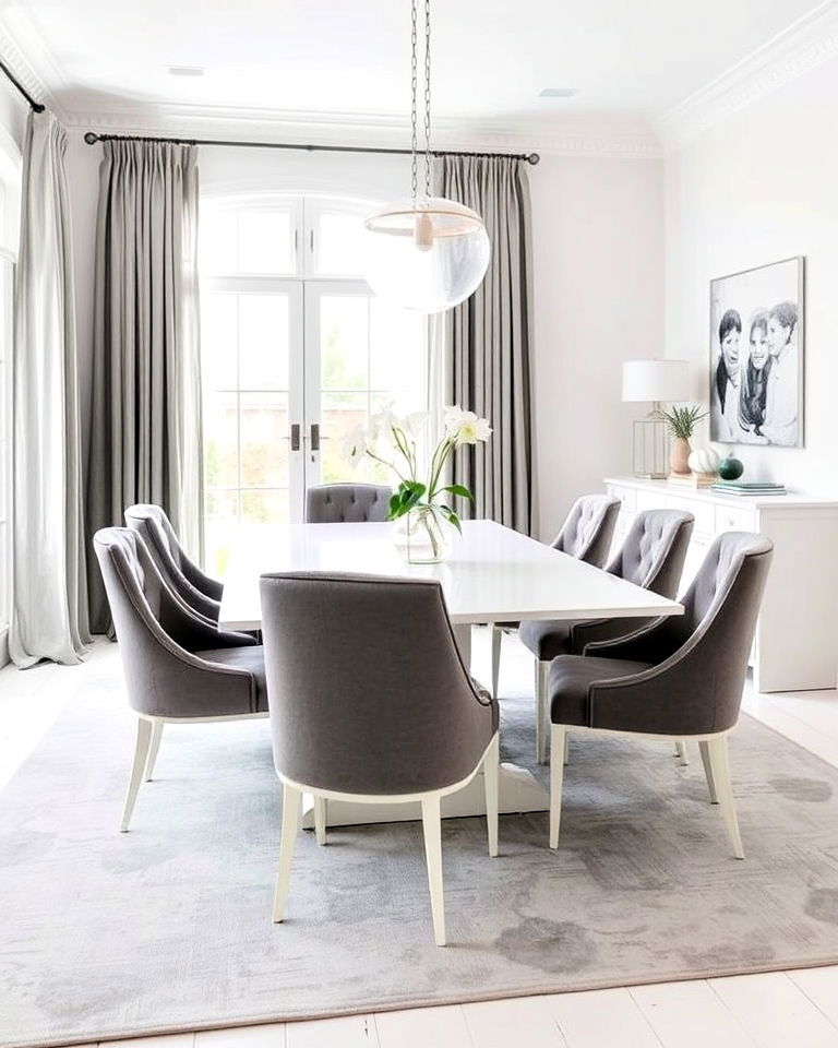 white dining room with gray accents - 30 White Dining Room Ideas