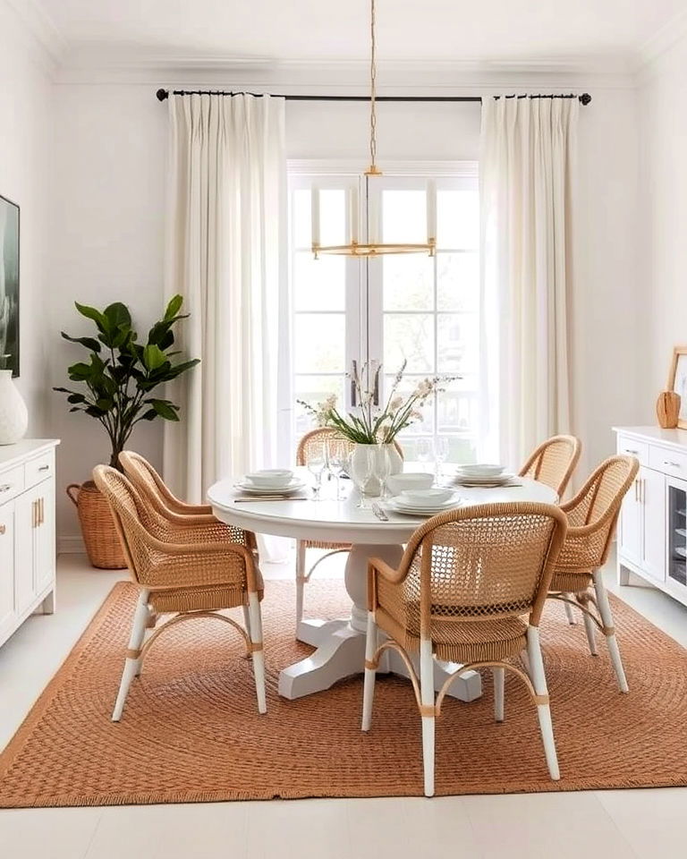 white dining space and layered neutral texture - 30 White Dining Room Ideas