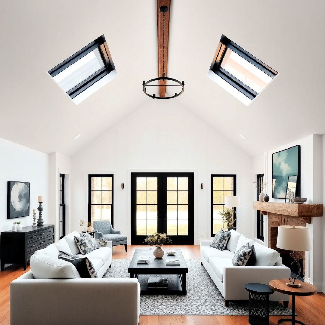 white farmhouse and black skylight windows - 25 White Farmhouse With Black Windows Ideas