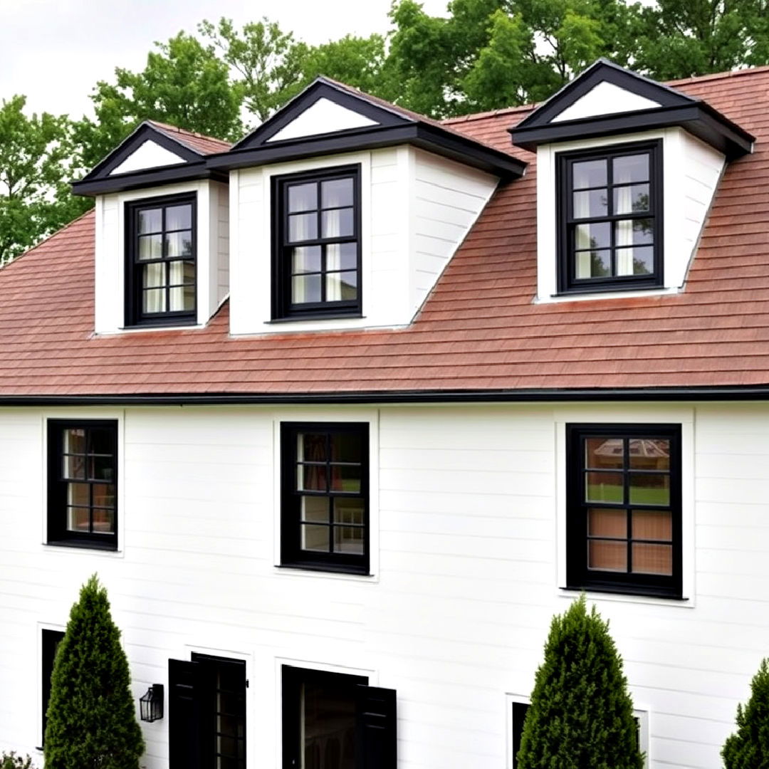 white farmhouse with black dormer windows - 25 White Farmhouse With Black Windows Ideas