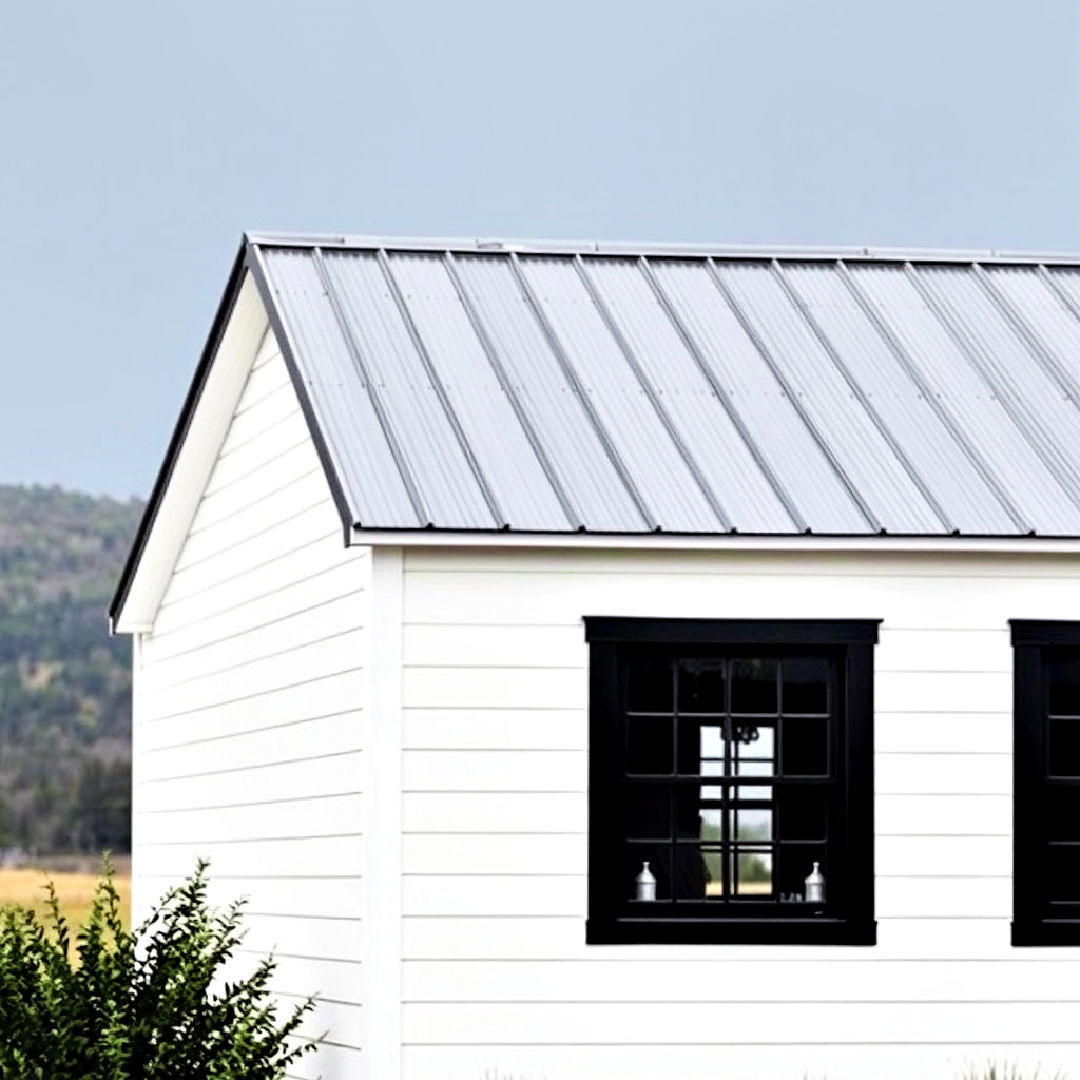 white farmhouse with black window frames and metal roof - 25 White Farmhouse With Black Windows Ideas