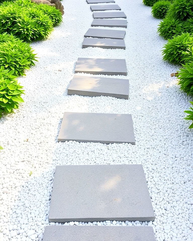 white gravel surround with stepping stones - 30 Stepping Stone Walkway Ideas