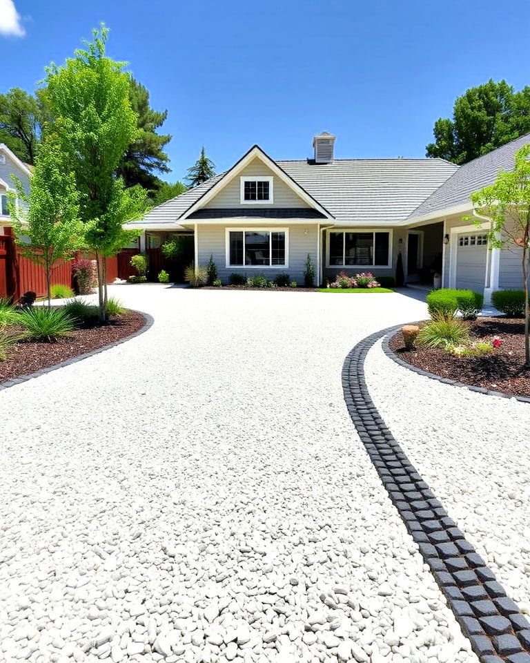 white gravel to enhance driveway - 25 White Rock Landscaping Ideas
