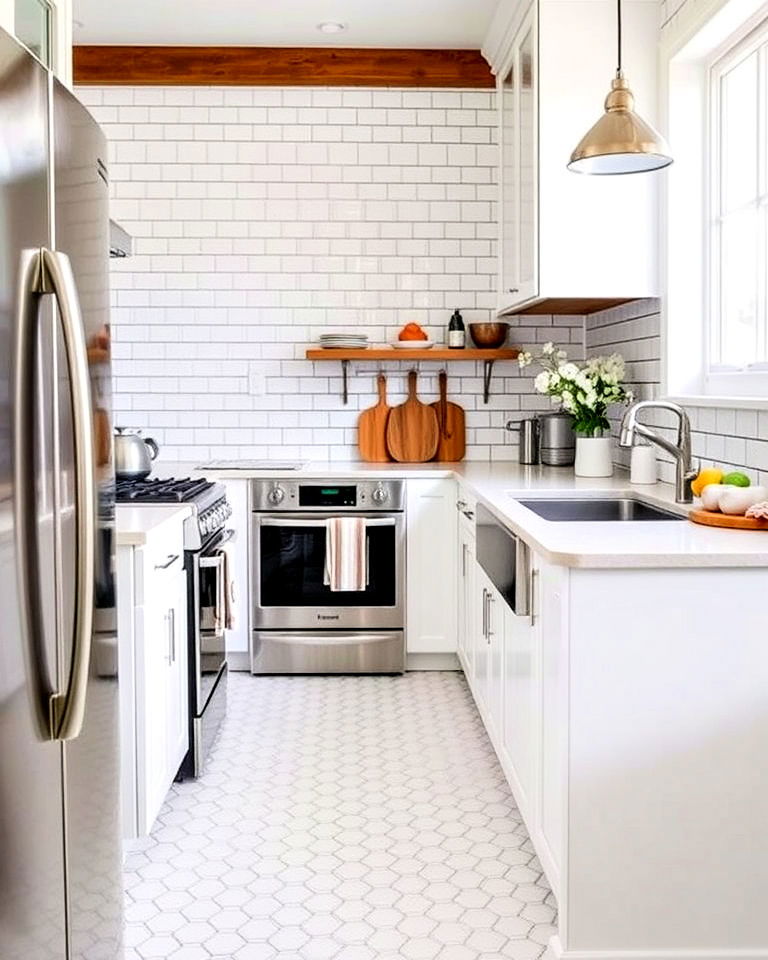 white hexagonal floor tiles for kitchen - 25 White Kitchen Floor Ideas