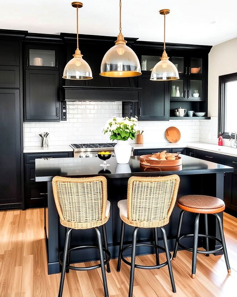 white kitchen with black island as breakfast bar - 20 White Kitchen Ideas With Black Island