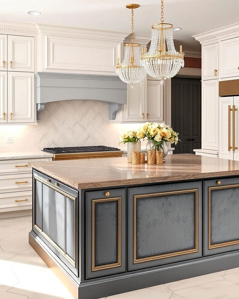 white kitchen with luxurious grey island - 15 White Kitchen Cabinets With Grey Island Ideas