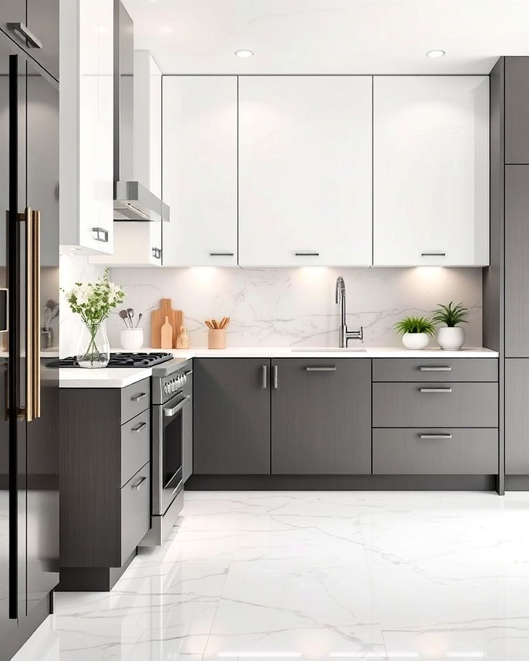 white marble tiles for kitchen floor - 25 White Kitchen Floor Ideas
