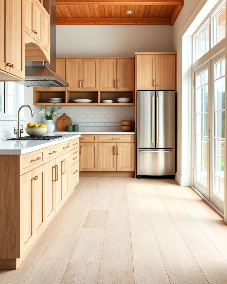 white oak hardwood floor for kitchen - 25 White Kitchen Floor Ideas
