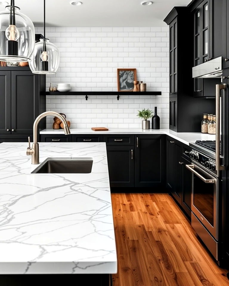 white quartz with black veining for kitchen countertops - 20 Quartz Kitchen Countertops