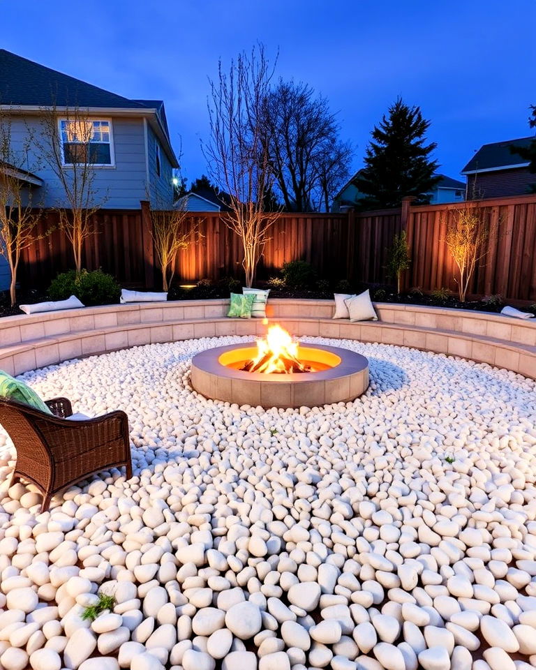 white rock to frame outdoor fire pit - 25 White Rock Landscaping Ideas
