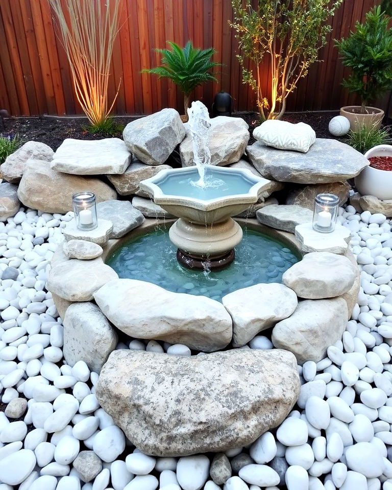 white rock to highlight water feature - 25 White Rock Landscaping Ideas