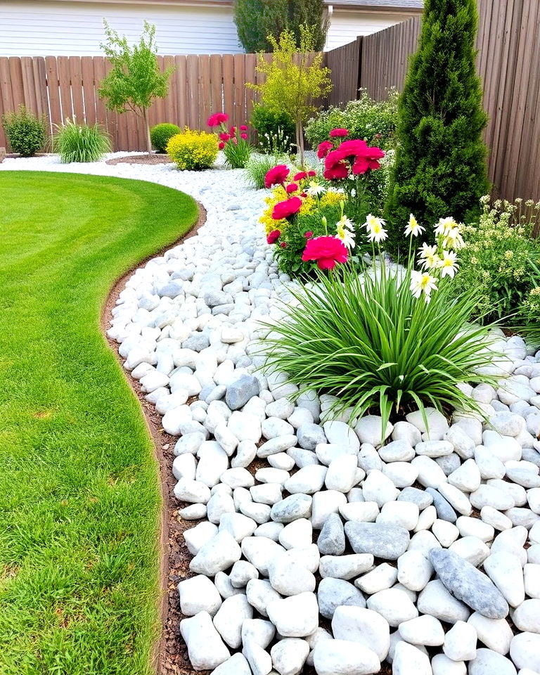 white rocks to create contrasting border - 25 White Rock Landscaping Ideas
