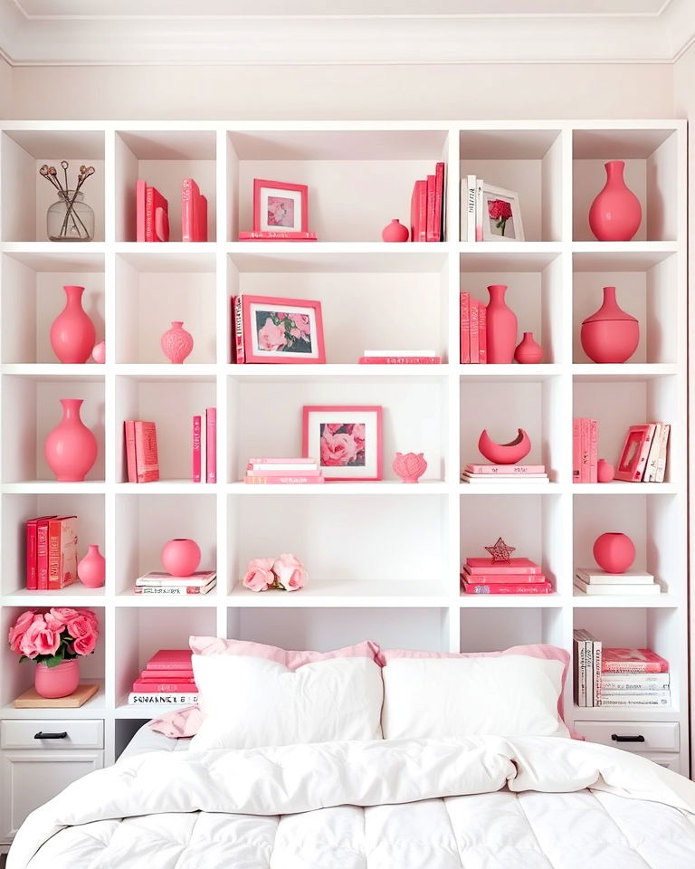white shelving with pink decor ideas - 25 Pink and White Bedroom Ideas