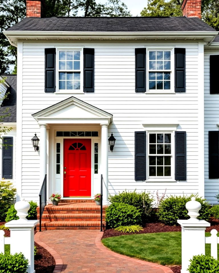 white siding with dark shutters - 20 White Siding House Designs