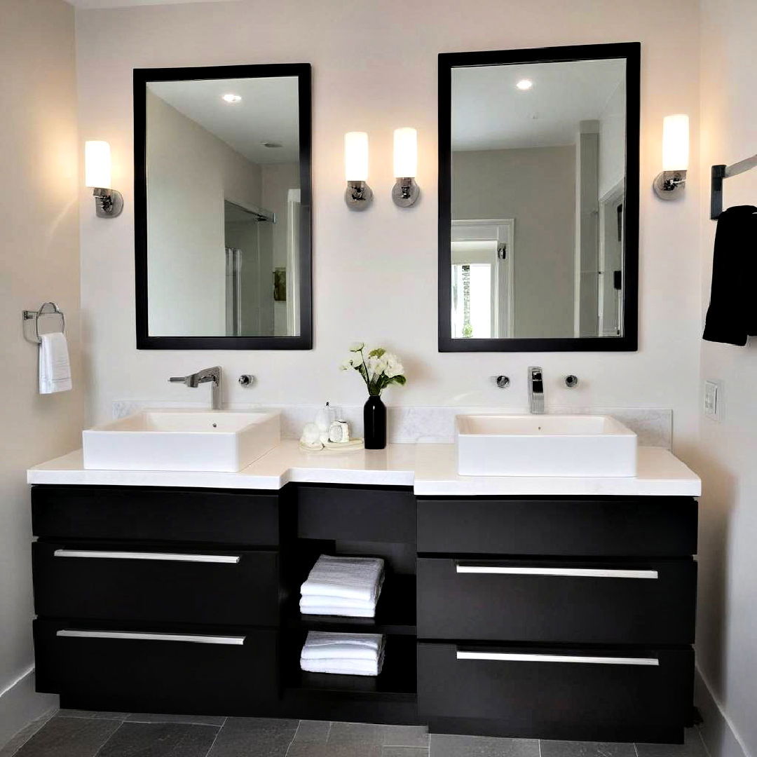 white sinks with black vanities - 40 Black and White Bathroom Ideas