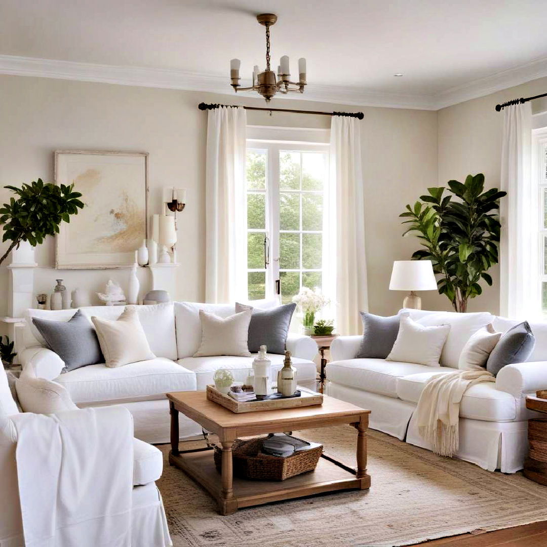 white slipcovers for furniture - 40 Neutral Living Room Ideas