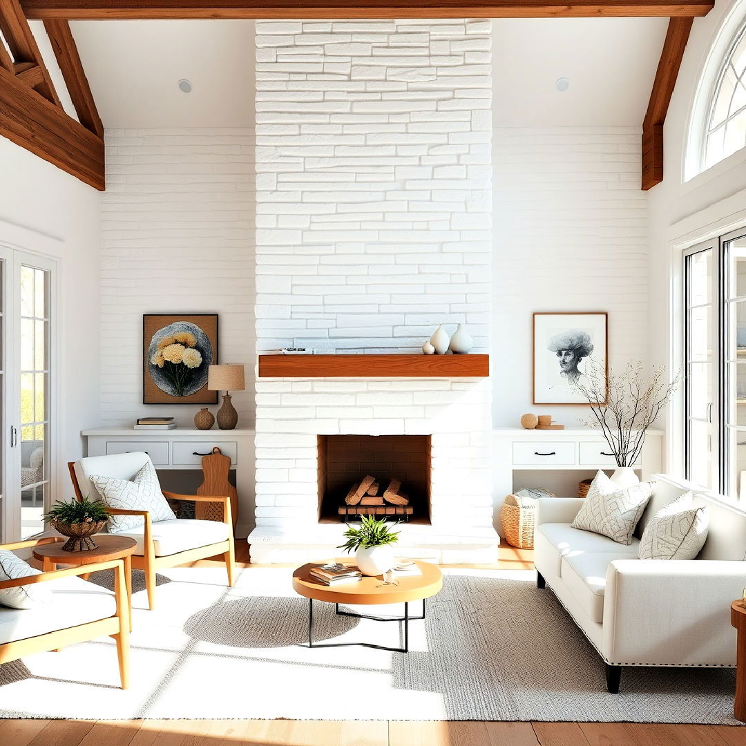 white stacked stone fireplace - 25 Stacked Stone Fireplace Ideas